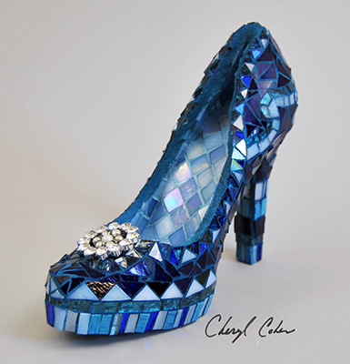 blue mosaic shoe bling